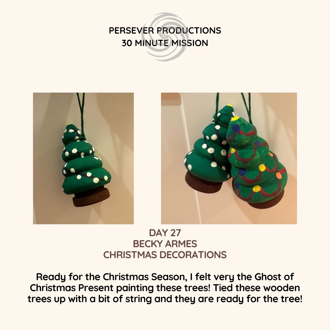 PerseverP's tweet image. Day 27 - Time for Becky to have a go at a Christmas tree decoration!

Donate: justgiving.com/page/persever-…