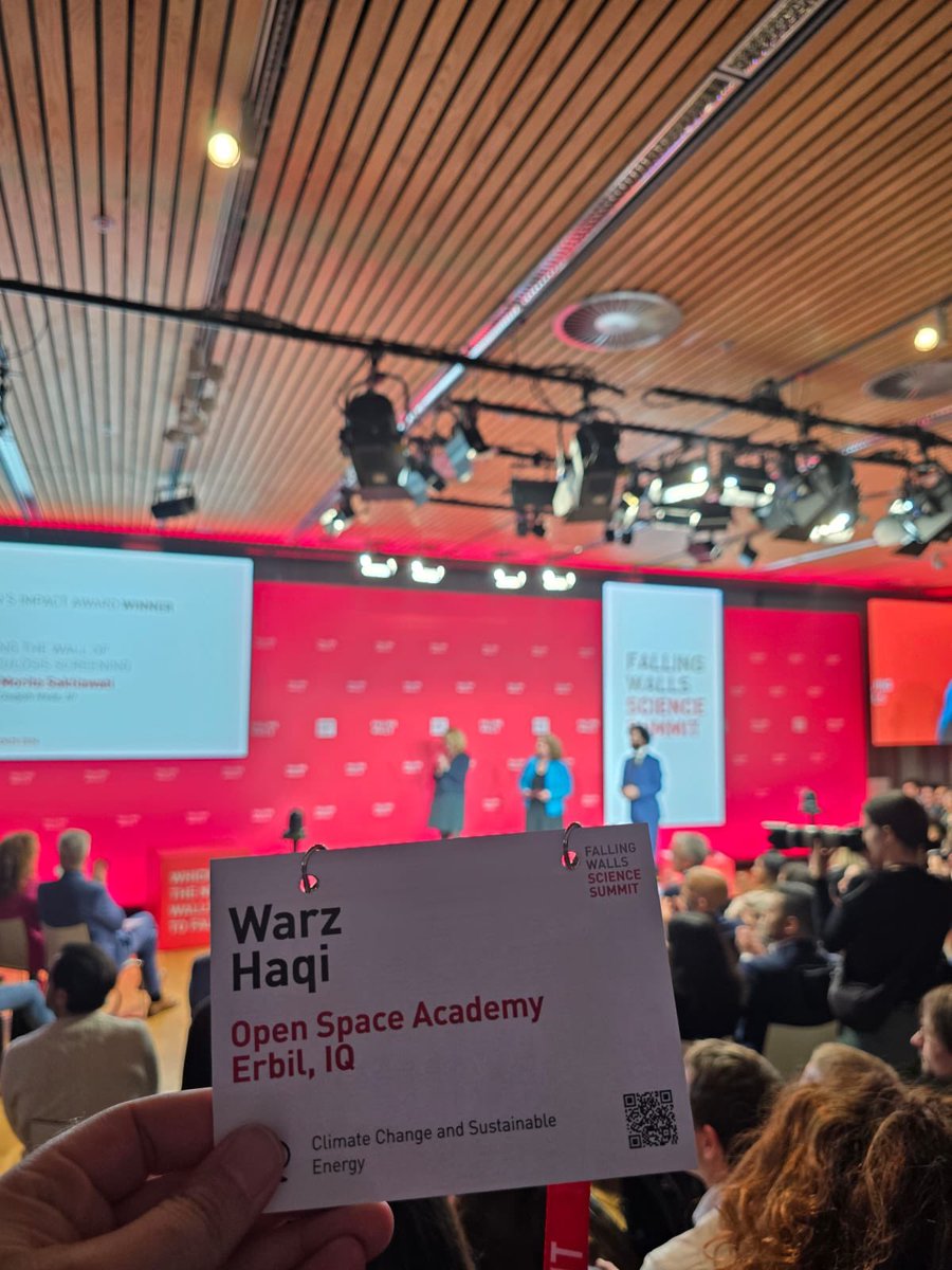 OpenSpaceAC's tweet photo. Today the science party started! The #FallingWalls #ScienceSummit2024 kicked off 🚀 and Ahmed Hadi, one of the winners of the #FallingWallsLab Erbil pitched his idea on the global stage in #Berlin https://t.co/6OFzlOWSnx