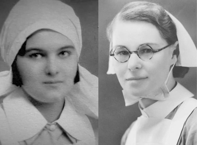 britishmemorial's tweet photo. Nurses Sisters Mollie Evershed and Anyta Field saved 75 men from sinking ship Hospital Carrier Amsterdam in August 1944. 

They are the only 2 women on the Memorial and their extraordinary act of bravery shall never be forgotten. 

We Will Remember Them. #RemembranceSunday https://t.co/b2UiLuFjGw