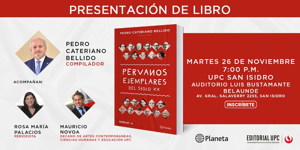 Editorial_UPC's tweet photo. 📣Acompáñanos a la presentación de Peruanos ejemplares del siglo XX 🇵🇪 un libro que nos invita a redescubrir el legado de peruanos ilustres. 📕 Bajo la dirección de @PCaterianoB, con el respaldo de #EditorialUPC y Editorial Planeta.✍
✅ Inscríbete aquí: https://t.co/O1cRLTXJfc https://t.co/qoiRXkvgNp