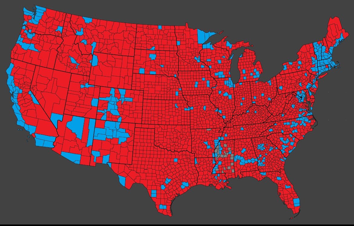 sconway247's tweet photo. Oooooh, so when the media spent the better part of the last 4 years telling everyone our country is more divided than ever, what they meant was “divided” from their opinion. Got it. Agree with the result or not, this is not the map of a divided country. https://t.co/47nHVu4xaE