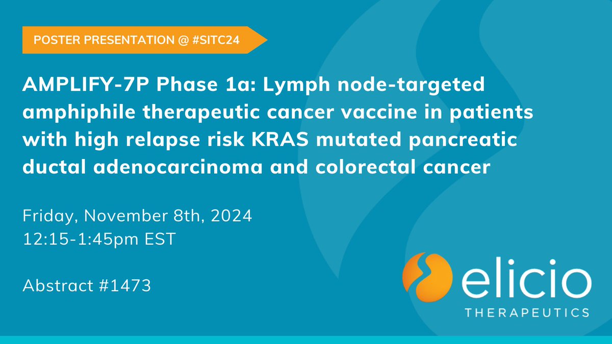 We’re excited to share updated translational data from our Phase 1 AMPLIFY-7P study at #SITC24 during Friday’s poster session (Abstract #1473).

Read more: elicio.com/press_releases…