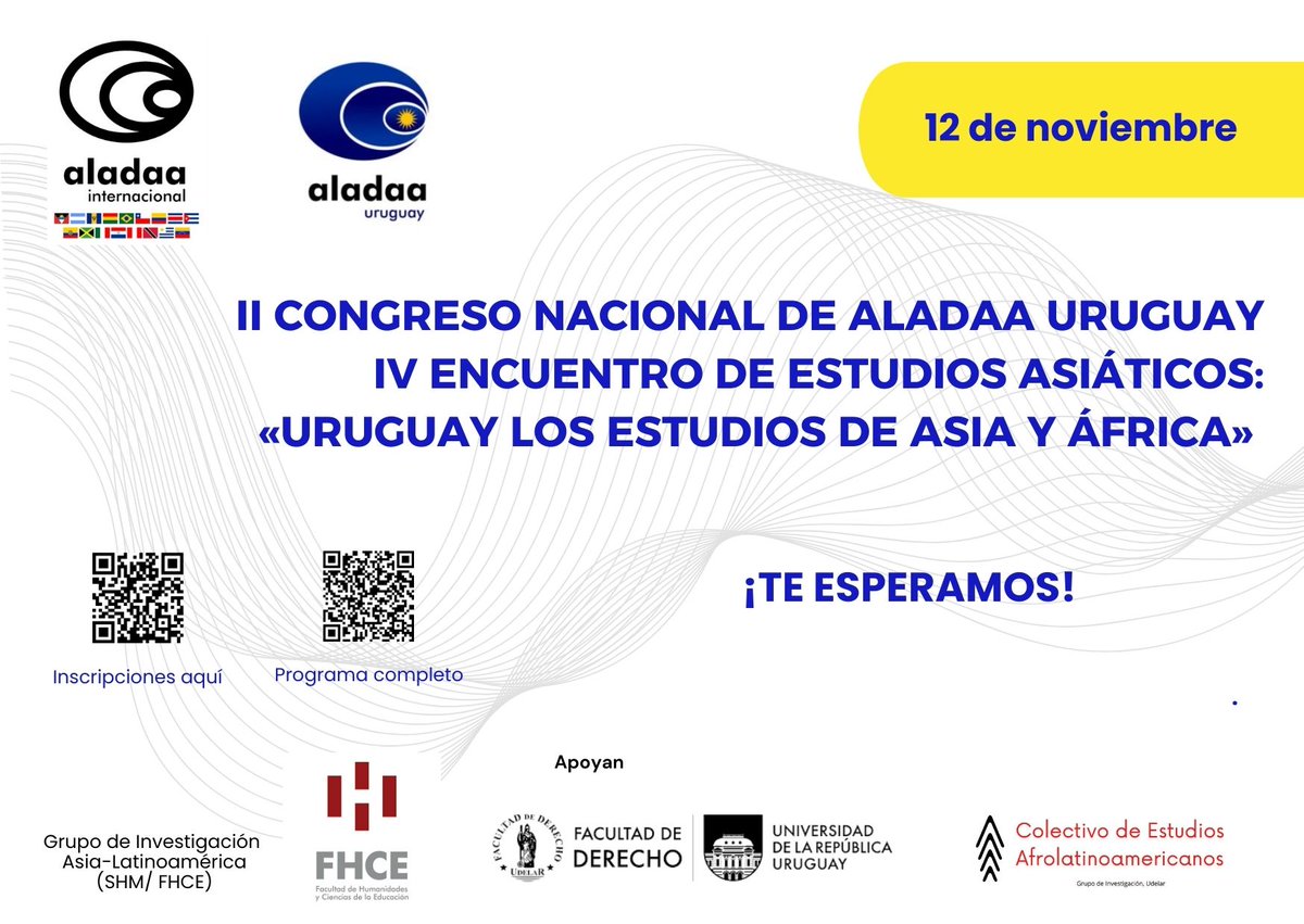 ¡Les esperamos!  🗓️ Más información aquí: 
-Programa completo
fder.edu.uy/node/7245
aladaainternacional.com
-Inscripciones: fder.edu.uy/node/7245

Contacto: aladaauruguay@gmail.com