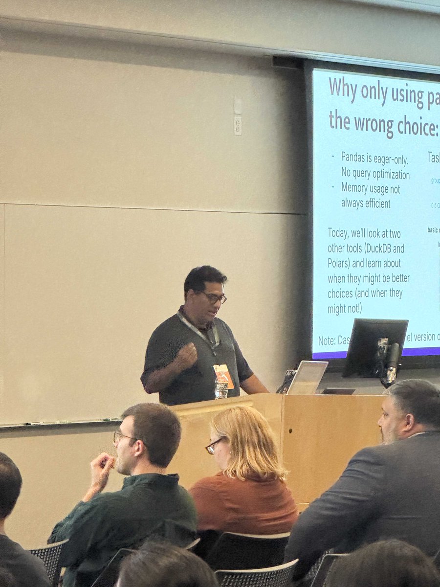 quansightai's tweet photo. What’s the best DataFrame library for your next project? Our CTO, @dharhasp, explored this very question earlier today at his @PyData NYC talk.

If you're returning to #PyDataNYC Friday 11/8, come see us on the 5th floor at the #Quansight booth!

Talk link: https://t.co/fBD4uoruoN