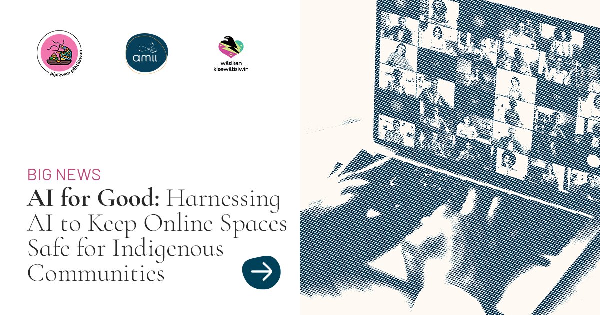 Amii (@amiithinks) on Twitter photo Amii is partnering with <a href="/pipikwanpcomms/">pipikwan pêhtâkwan</a> to harness AI to make online spaces safer for Indigenous Peoples. The AI tools aim to help monitor hate speech & bias against the Indigenous community and provide fact-based context. Read: hubs.la/Q02XrHCD0
#AI #IndigenousTech Amii is partnering with <a href="/pipikwanpcomms/">pipikwan pêhtâkwan</a> to harness AI to make online spaces safer for Indigenous Peoples. The AI tools aim to help monitor hate speech & bias against the Indigenous community and provide fact-based context. Read: hubs.la/Q02XrHCD0
#AI #IndigenousTech