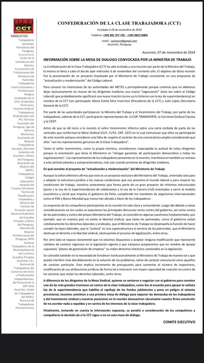 cct_py's tweet photo. CCT PARTICIPA DE LA MESA DE DIALOGO CONVOCADA POR LA MINISTRA DE TRABAJO

https://t.co/ksAss6gBaG https://t.co/VUMNxciK2s