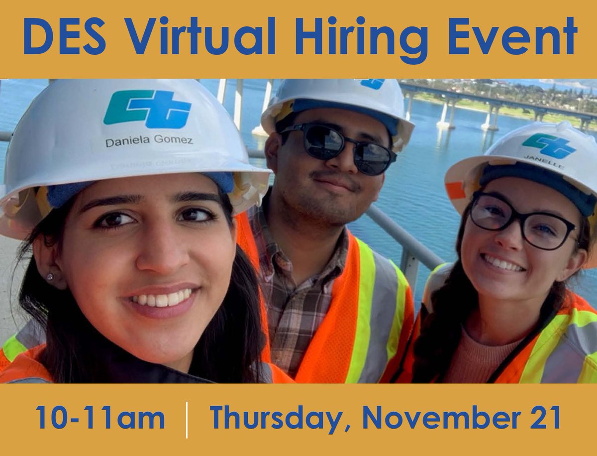 🔊 Attention College Engineering Students! Caltrans is hiring! We are looking for candidates interested in full-time opportunities in STEM-related fields.

Attend our Virtual Hiring Event
📅 November 21
⏰ 10-11 am
Register: bit.ly/40TQ29J