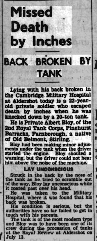 Question for the tank experts out there. Any idea what type of tank might have been involved in this incident from 1935?

Trying to research a bit more about this soldier who died from his injuries two years later.