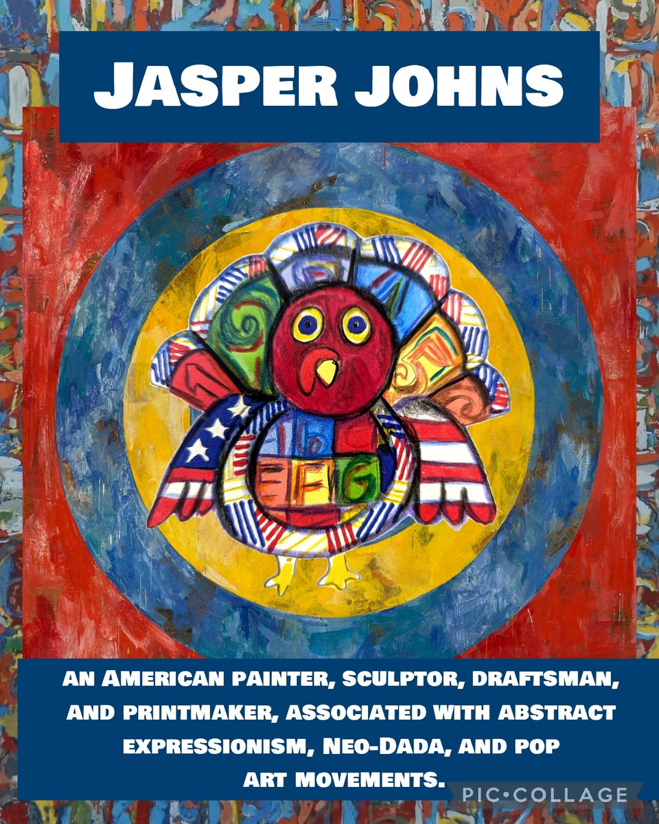 ArtWithMrE's tweet photo. Day 7 of #turkeyaday ! I will be sharing #ARTurkeys each day in November. You are probably familiar with Jasper Johns work even if you didn't know it was his. Born in 1930, his work is iconic and embedded in our culture. #artchallenge #artteachers #artteachers  #elementaryart https://t.co/jBDaZbc6on