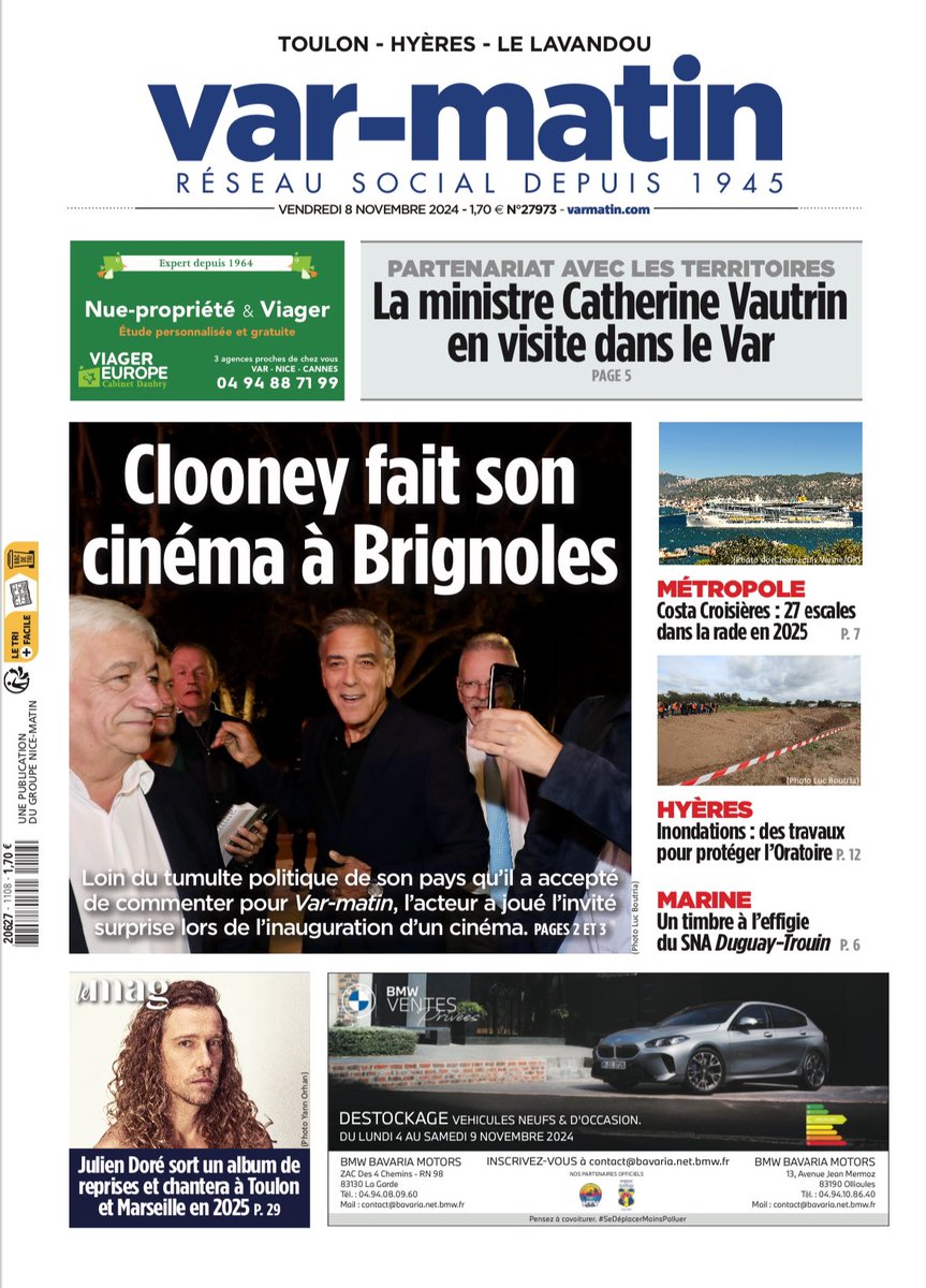 🔴 Georges Clooney à Brignoles : à lire ce vendredi dans votre journal #whatelse