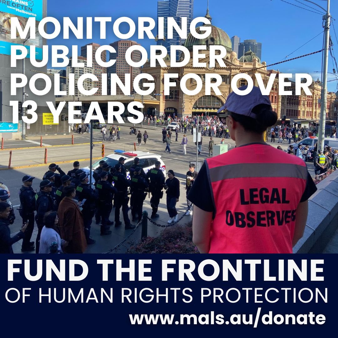 Our ongoing monitoring of Victoria Police allows us to see patterns over time &amp; identify systemic human rights issues with public order policing.  Support this critical, frontline human rights work now at mals.au/donations/
#FundtheFrontline #VicPolWatch