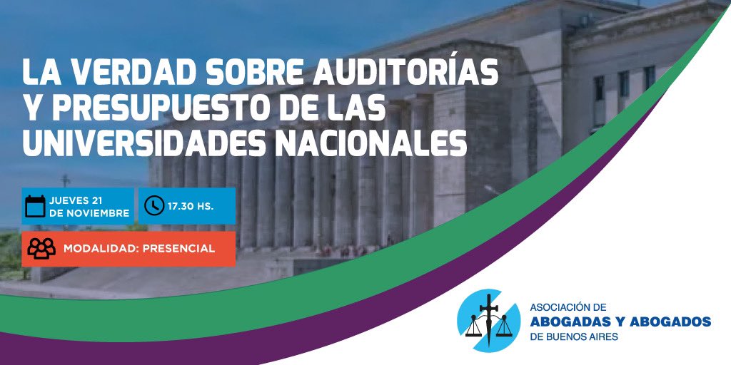 | LA VERDAD SOBRE AUDITORÍAS Y PRESUPUESTO DE LAS UNIVERSIDADES NACIONALES | 

¿Cuándo? Jueves 21/11, 17:30hs.
¿Dónde?  AABA, Salón Boris Pasik, 3er piso - Uruguay 485, CABA.
Modalidad: presencial

💨Corré a inscribirte ingresando a: aaba.ar/cursos?Curso=1…