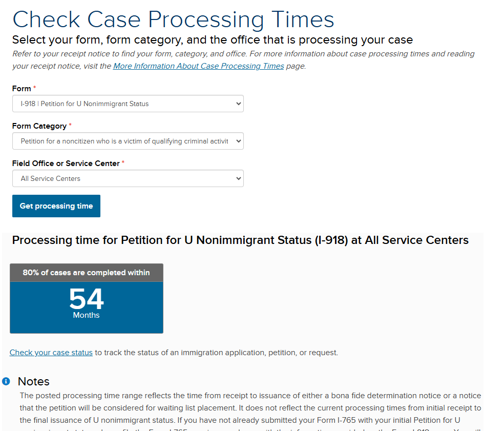 A look back at one of the Biden USCIS's major initiatives: the BFD process to give qualifying crime victims "access to employment authorization sooner." 
Announced in 6/2021 to address insane 54.3 month processing times, it has now knocked them all the way down to ... 54 months.