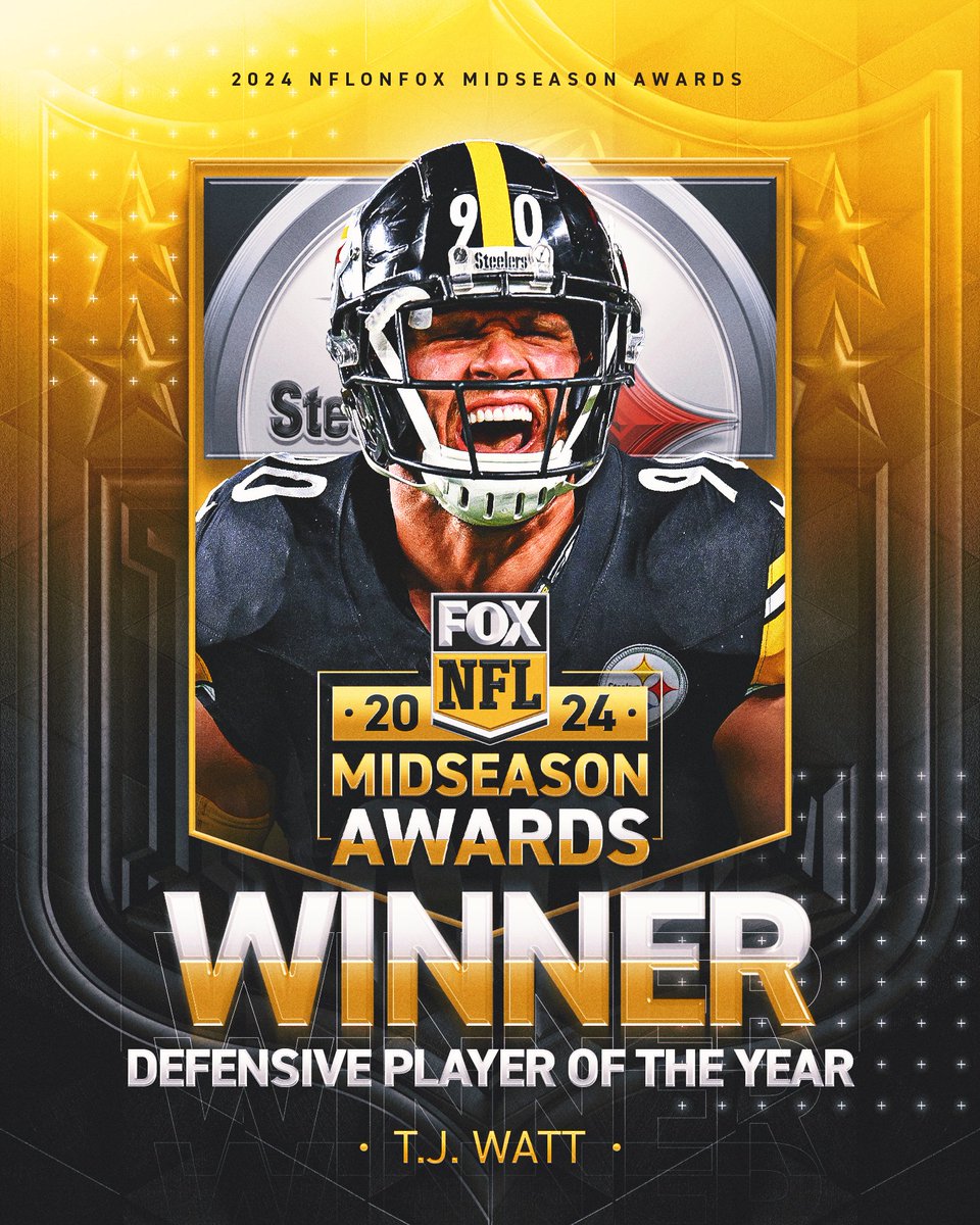 Your 2024 Midseason Defensive Player of the Year is @Steelers LB T.J. Watt, as voted on by NFL on FOX fans! 💪