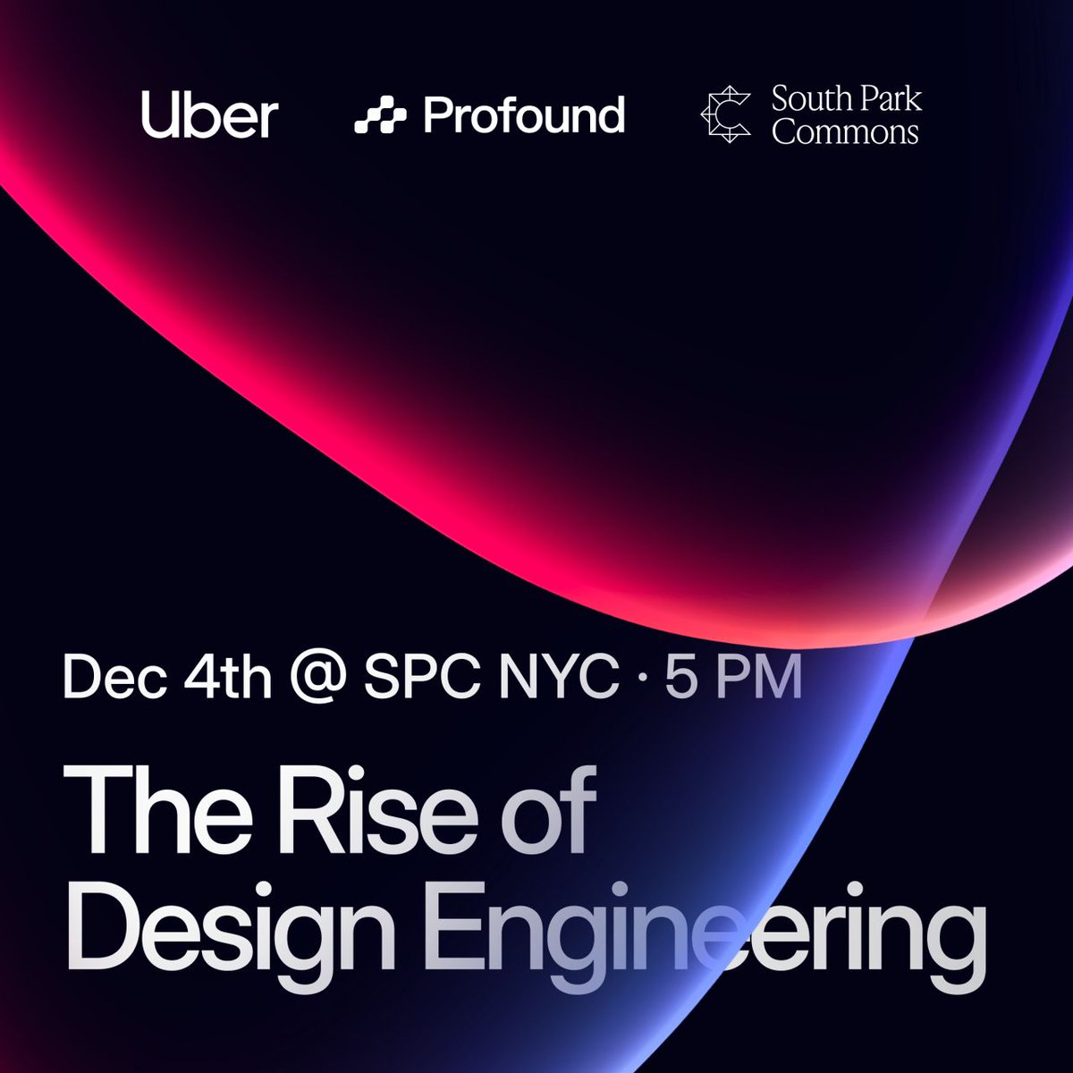 spencerthurstn's tweet photo. Design engineering has quickly become the most sought-after role in NYC - but what is it?

Join @southpkcommons, @tryprofound, &amp; @DesigningUber for a discussion on the rise of design engineers.

Grateful to share the stage with @dbabbs , @seldom, @vinvan🔥 https://t.co/lTx9qL7puY