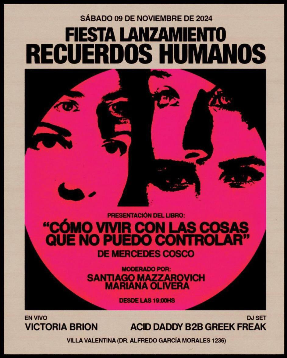 sábado 9 de noviembre, Mer Cosco presentará su fotolibro en formato charla con <a href="/smazzarovich/">Santiago Mazzarovich</a> y Mariana Olivera; celebrando también el lanzamiento de la nueva editorial en Villa Valentina con show de Victoria Brion y cerrando con un rato en pista ✨.  
accesofacil.com/event/Fiesta-L…