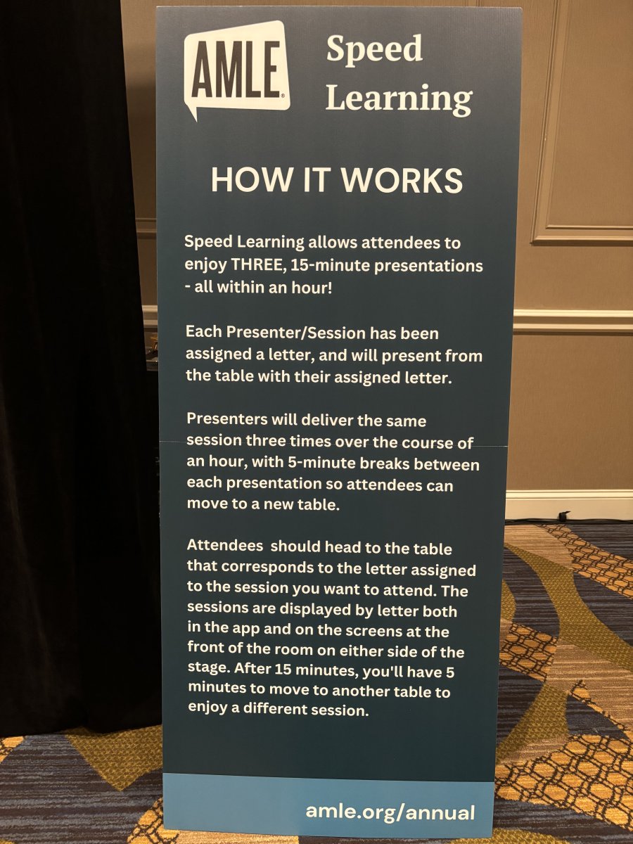 AMLE's tweet photo. One variation of our more than 600 sessions offered at the AMLE Annual Conference is Speed Learning. ⏱️
Comment below on topics you learned about today. 💬
#amle24 #middleleveleducator #professionaldevelopment #teacherlife #middleschoolstrong https://t.co/3z7tQVh7oz