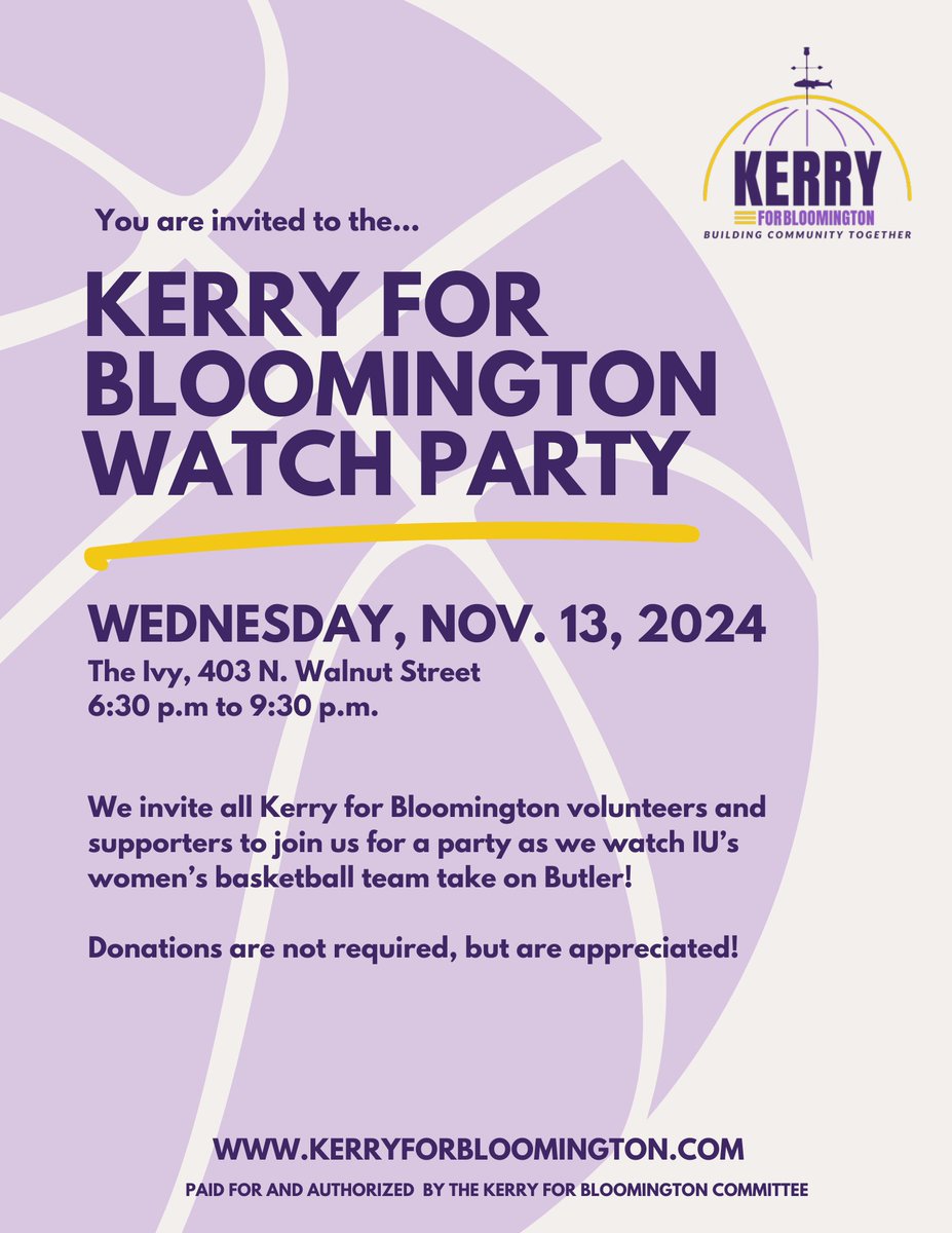 Join us on Wednesday to watch basketball with Kerry!

RSVP to admin@kerryforbloomington.com