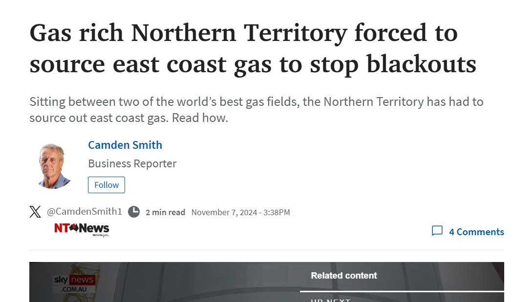 This is unbelievable.

About 97% of gas processed in the NT is EXPORTED...yet the NT has a gas shortage!?!?

Where's the $$$$billions of gas NT Gov contracted from ENI's Blacktip?

Meanwhile, they can't manage to connect solar power stations that would slash their reliance on