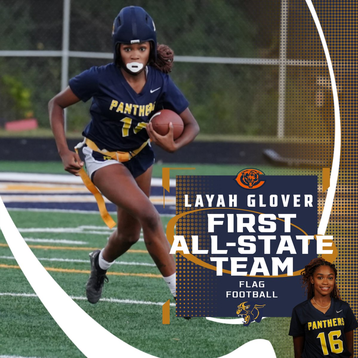 LAYAH GLOVER has been named to the Chicago Bears FIRST ALL-STATE Team for Flag Football!  
#ThisIsHSFootball#WeAreRL #PantherPRIDE
@RLHSGFF <a href="/BearsOutreach/">Chicago Bears</a> <a href="/usnikefootball/">Nike Football</a> <a href="/Gatorade/">Gatorade</a> <a href="/Visa/">Visa</a>
<a href="/BWWings/">Buffalo Wild Wings</a>
