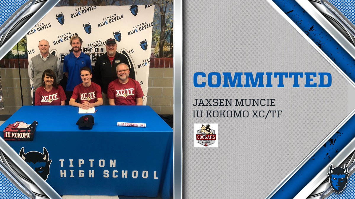 Congratulations to Jaxsen Muncie on his commitment to continue his athletic &amp; academic career at IU Kokomo!

He signed his letter of intent this afternoon surrounded by his family, coaches, teammates, &amp; friends.

#Tipton #BlueDevils #IUKokomo #XC