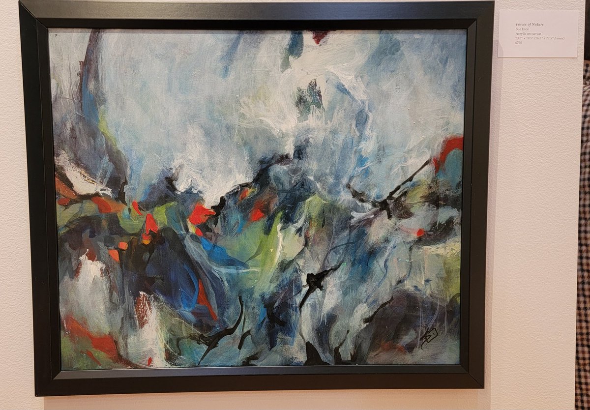The Favorites show reception is going on now until 7:30! Come join us! This is Forces of Nature acrylic by Sue Dion $795. #art #artist #Abstract