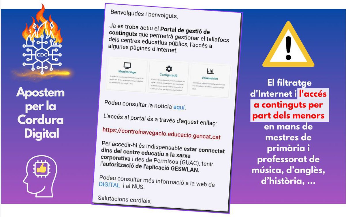 Les coordinacions digitals dels centres educatius tenim un nou aplicatiu per gestionar Internet i l’accés a continguts per part dels menors ... 

Una vegada més és demostra que som personal amb una gran responsabilitat no reconeguda!