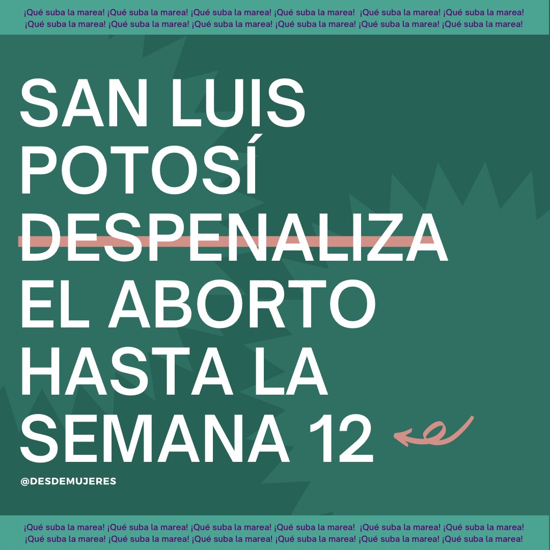 ¡Hay que sacar el aborto de todos los códigos penales! 

Hoy San Luis Potosí se suma a la victoria de la 
Marea Verde y #YaEsLey 🌊💚

Le toca al <a href="/congresoChis/">Honorable Congreso del Estado de Chiapas</a> 🫵🏻
______
#DesdeMujeres #mareaverde