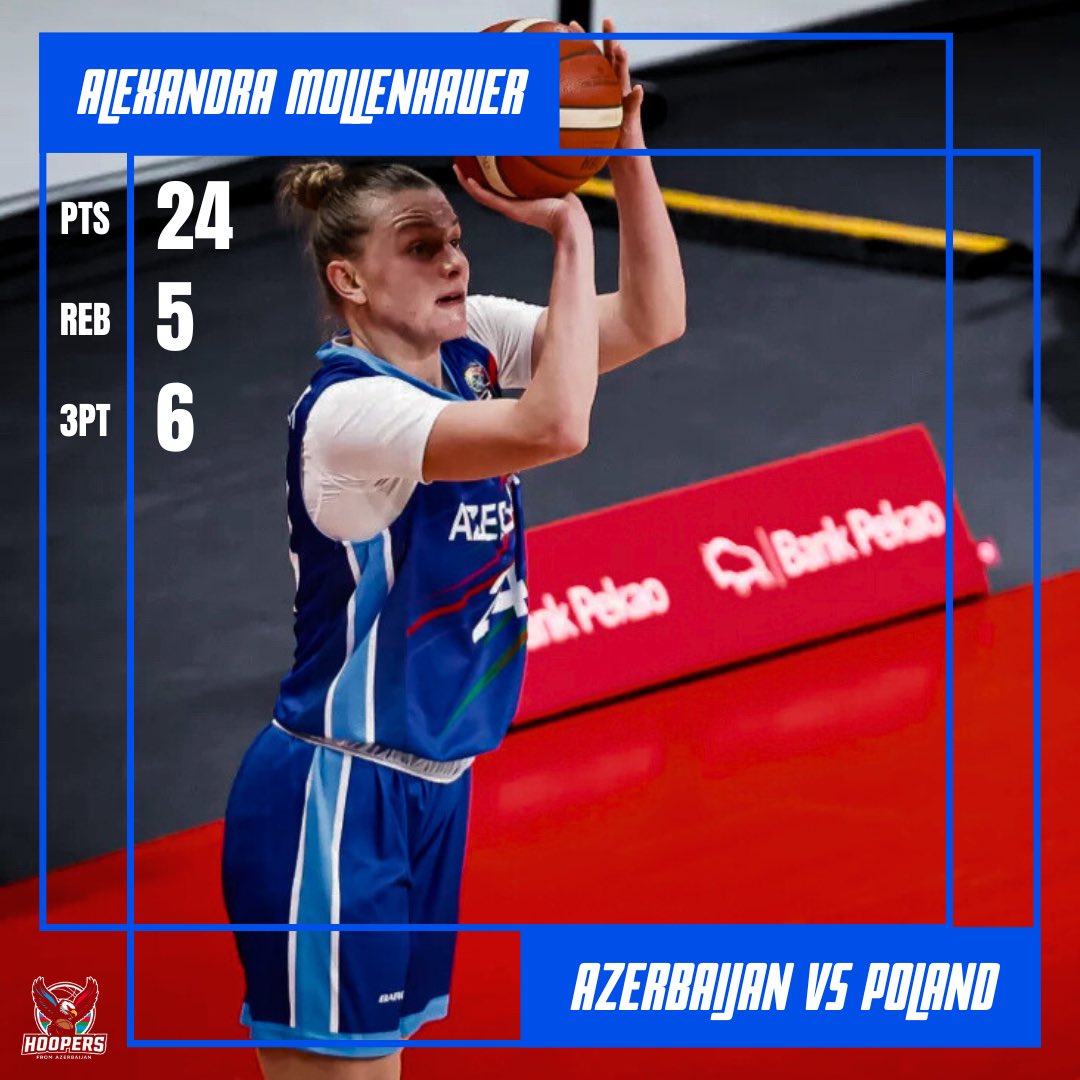 hoopersfromaze's tweet photo. 🔥👌🏻 Alexandra Mollenhauer scored 24 points with 6 three-pointers and 5 rebounds against Poland. Alexy was the top scorer of our national team in this game.

📹 @FIBA 

#azebasketball #EuroBasketWomen https://t.co/O78gDA0yNl