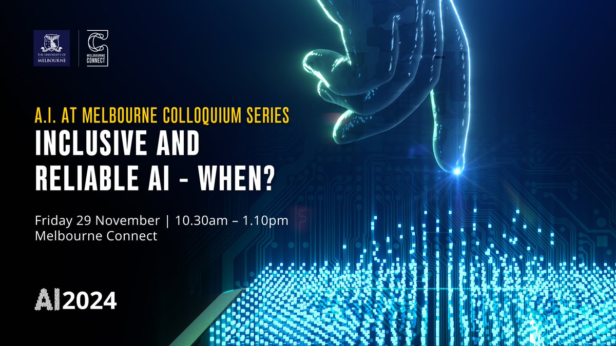 Melbourne Connect (@melbconnect) on Twitter photo Dive into the role of ethical, inclusive, and trustworthy AI with experts <a href="/UniMelb/">University of Melbourne</a> Prof. Jeannie Paterson, <a href="/Swinburne/">Swinburne University of Technology</a> Prof. Anthony McCosker, <a href="/RMIT/">RMIT University</a> Rahil Garnavi, <a href="/IndustryGovAu/">Department of Industry, Science and Resources</a> Rita Arrigo & moderated by <a href="/MonashUni/">Monash University</a> Prof. Geoff Webb at Melbourne Connect →melbconnect.com.au/events/ai-at-m… Dive into the role of ethical, inclusive, and trustworthy AI with experts <a href="/UniMelb/">University of Melbourne</a> Prof. Jeannie Paterson, <a href="/Swinburne/">Swinburne University of Technology</a> Prof. Anthony McCosker, <a href="/RMIT/">RMIT University</a> Rahil Garnavi, <a href="/IndustryGovAu/">Department of Industry, Science and Resources</a> Rita Arrigo & moderated by <a href="/MonashUni/">Monash University</a> Prof. Geoff Webb at Melbourne Connect →melbconnect.com.au/events/ai-at-m…