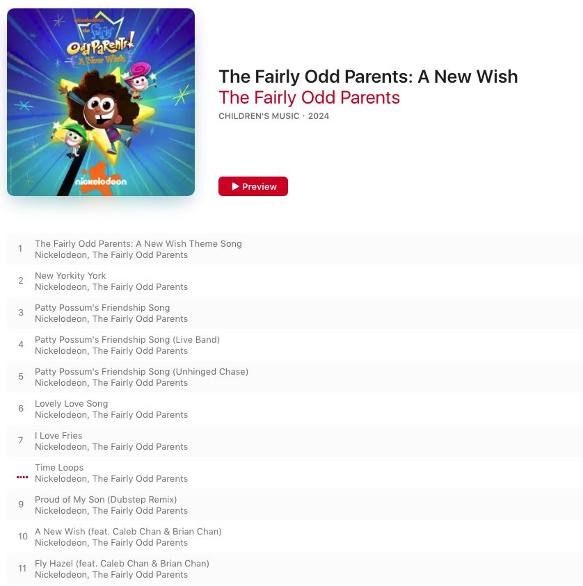 BruceBarker's tweet photo. Plenty of giggles and eye-rolls while scrolling through the tracks on the Fairly Oddparents: A New Wish album on Apple Music. My alter ego, Father Time, can be heard singing with Cosmo and Wanda on Track 8, the Time Loops Cereal jingle. Part of a balanced timeline! #voiceover https://t.co/IvlQGnMVZ0
