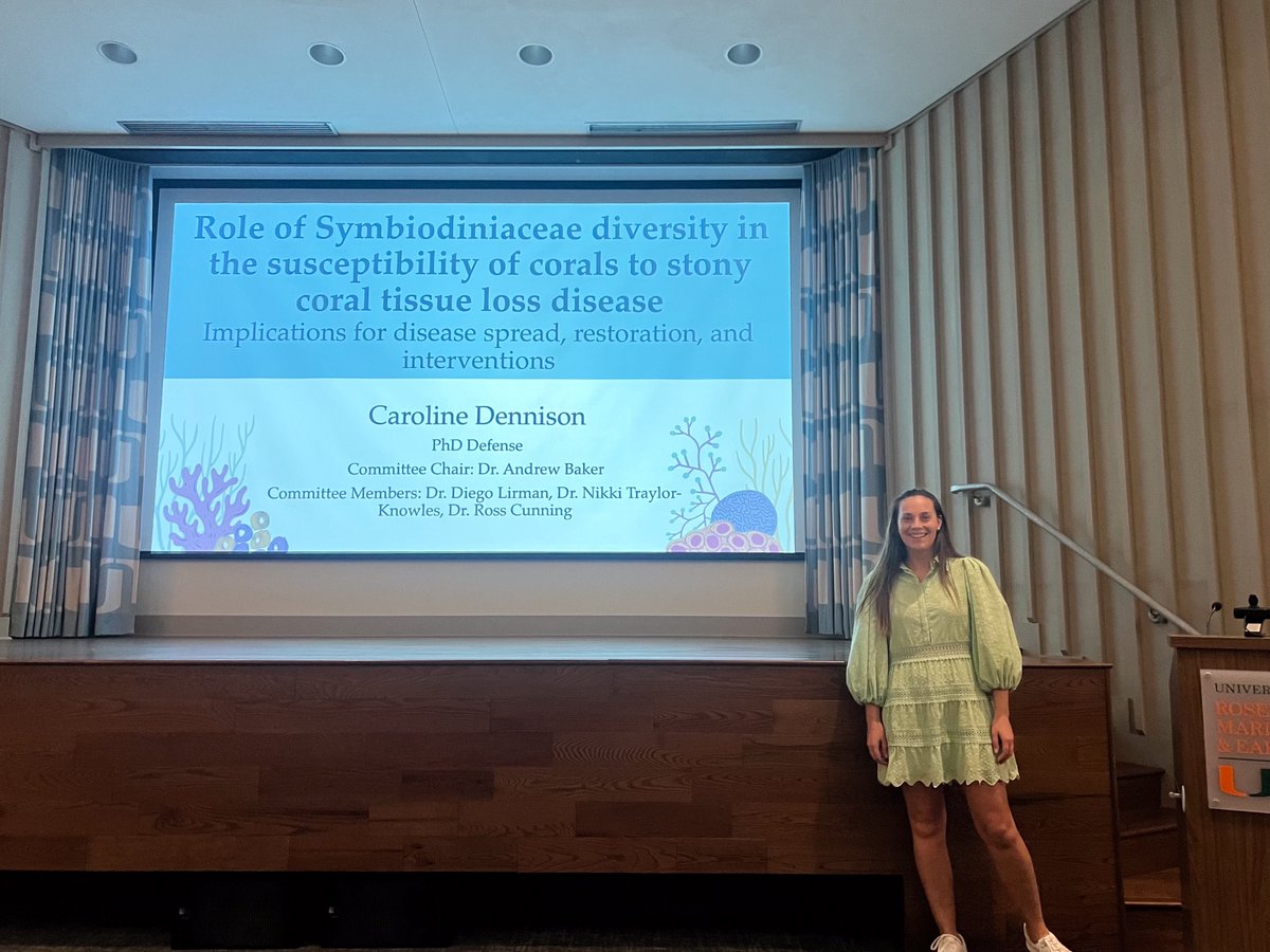 CoralReefFuture's tweet photo. Longtime lab member, Carly Dennison, gave an amazing PhD dissertation defense on Friday! 🥳⁣
⁣
Her research focuses on stony coral tissue loss disease (SCTLD), and how disease dynamics are mediated by the coral’s symbiotic algae, ultimately influencing the coral host’s disease susceptibility. ⁣🦠🪸⁣