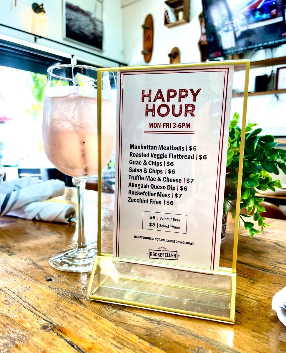 🚨 It's HAPPY HOUR right now at @eatrockefeller! Enjoy deals on bites and sips every Monday through Friday from 3-6pm.⁠
⁠
#DowntownManhattanBeach #MBLocalLove #happyhour #eatrockefeller #MBhapppyhour ⁠
⁠