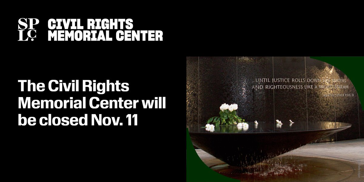 The @SPLCenter's Civil Rights Memorial Center will be closed Nov. 11, but you can still engage with the Memorial by taking an interactive virtual tour!

📲 Download the #CRMC app on your iOS or Android device and be your own guide: bit.ly/373KWOj