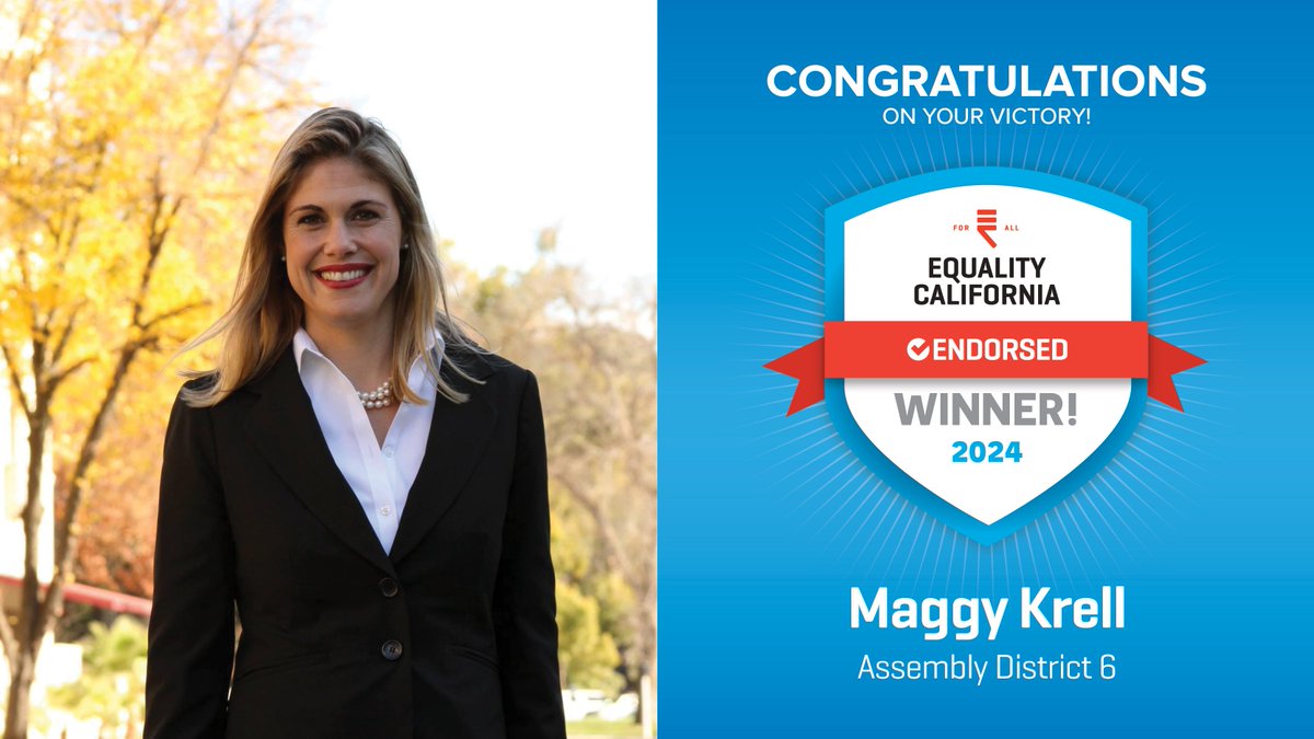 Congratulations to <a href="/maggykrell/">Maggy Krell</a> on her victory in Assembly District 6!🎉 We’re excited to partner with her as we keep fighting for a world that’s healthy, just, and fully equal for every LGBTQ+ person. 🏳️‍🌈🏳️‍⚧️ #EqualityWins