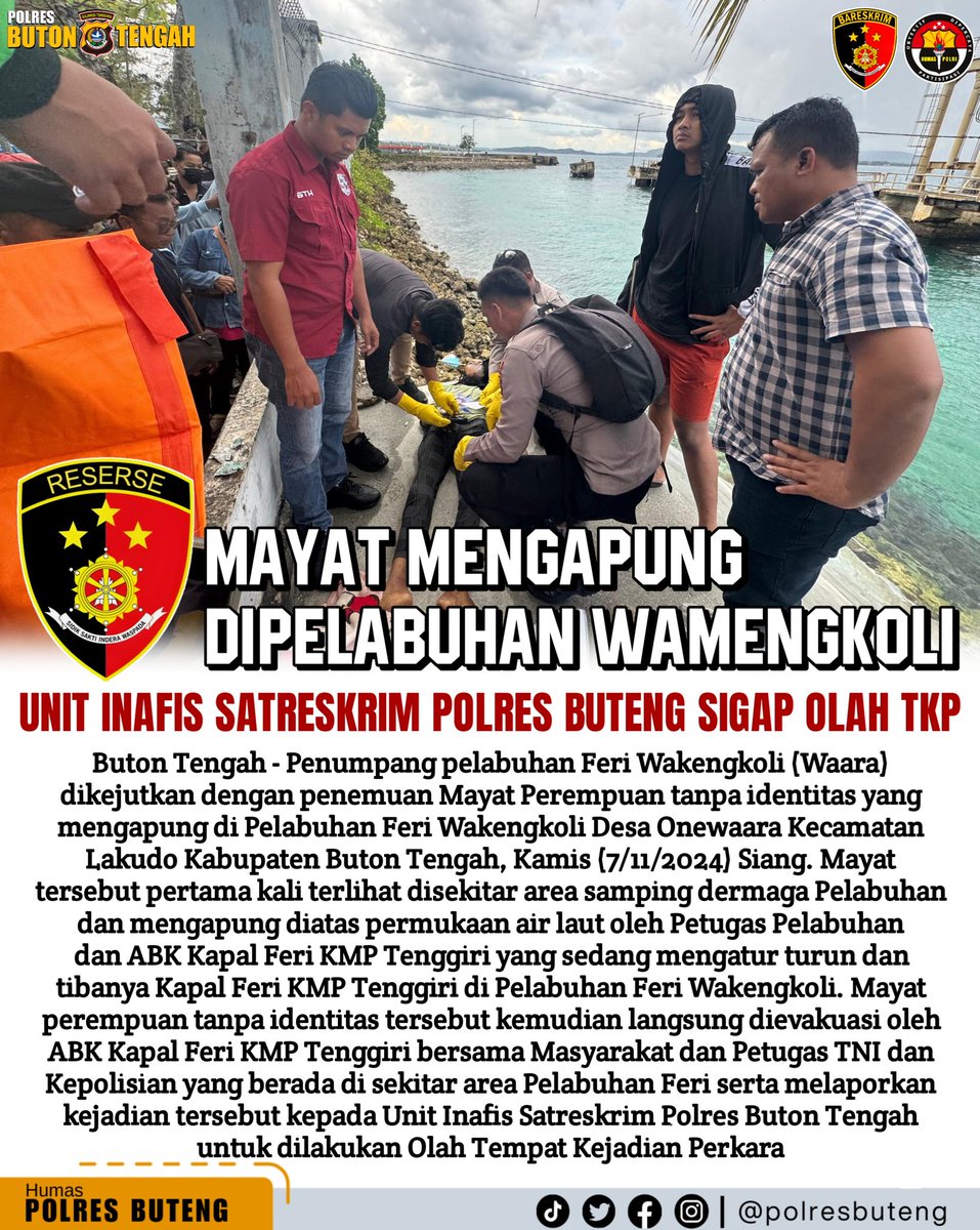 Humasresbuteng's tweet photo. Mayat Mangapung di Pelabuhan, Unit Inafis Satreskrim Polres Buton Tengah Sigap Olah TKP https://t.co/yciyUqT9j2