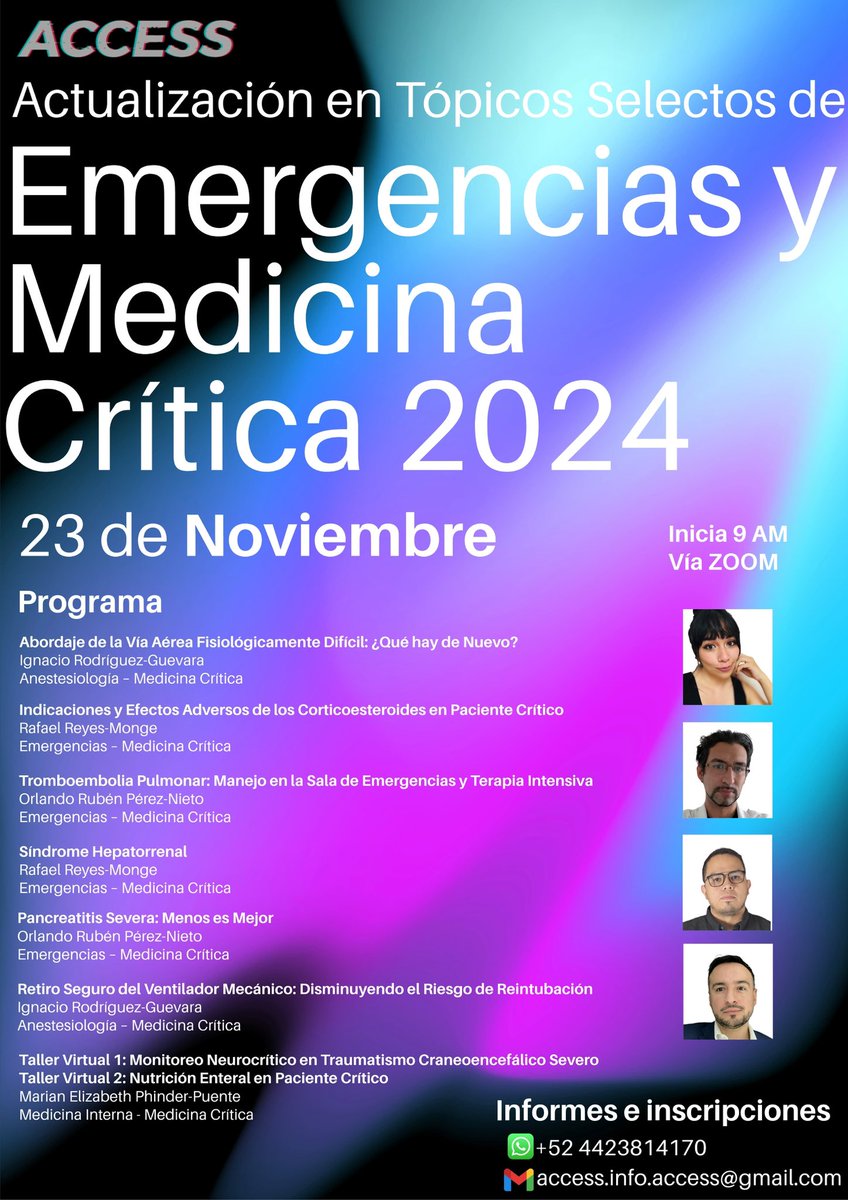 Orlando RPN (@orlandorpn) on Twitter photo Actualización en Tópicos Selectos de Emergencias y Medicina Crítica 2024
23 / Nov
Info e Inscripción:
📲 +52 4423814170
📩 access.info.access@gmail.com
#Emergencias #MedicinaCrítica Actualización en Tópicos Selectos de Emergencias y Medicina Crítica 2024
23 / Nov
Info e Inscripción:
📲 +52 4423814170
📩 access.info.access@gmail.com
#Emergencias #MedicinaCrítica
