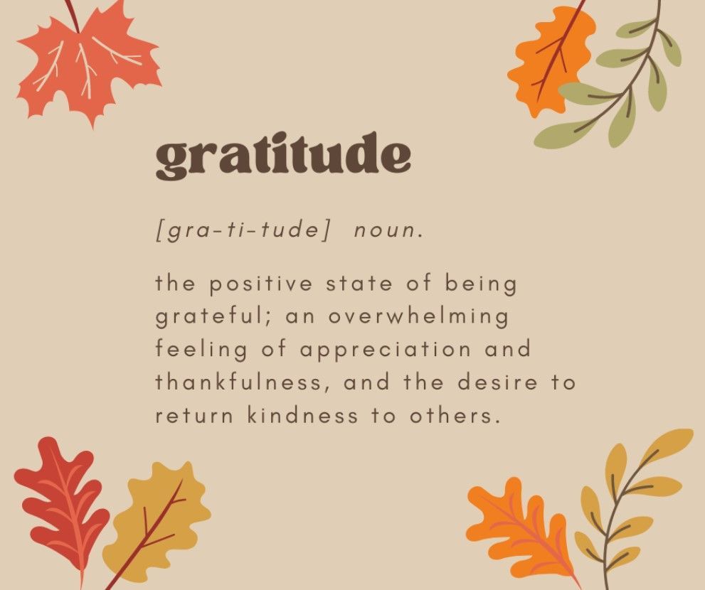 During the month of November it's a great time to reflect on your blessings and take time to share gratitude. As you go through the month, make sure to take time to practice gratitude. Even a few minutes a day, can make a big difference. What are you thankful for today?