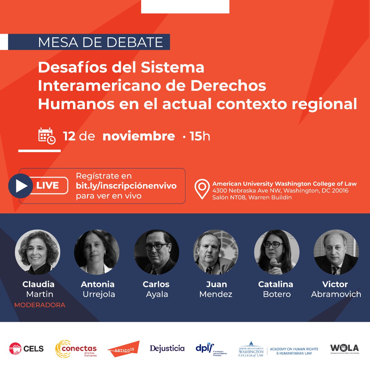 Junto a <a href="/ARTIGO19/">ARTIGO 19 Brasil e América do Sul</a>, @cels_argentina, @dejusticia, <a href="/conectas/">Conectas</a>, <a href="/WOLA_org/">WOLA</a> y <a href="/AcadHumanRights/">Academy Human Rights</a> te invitamos a un espacio de reflexión sobre el futuro del Sistema Interamericano de Derechos Humanos y los desafíos que enfrenta. 
Regístrate para participar en: bit.ly/inscripciónenv…