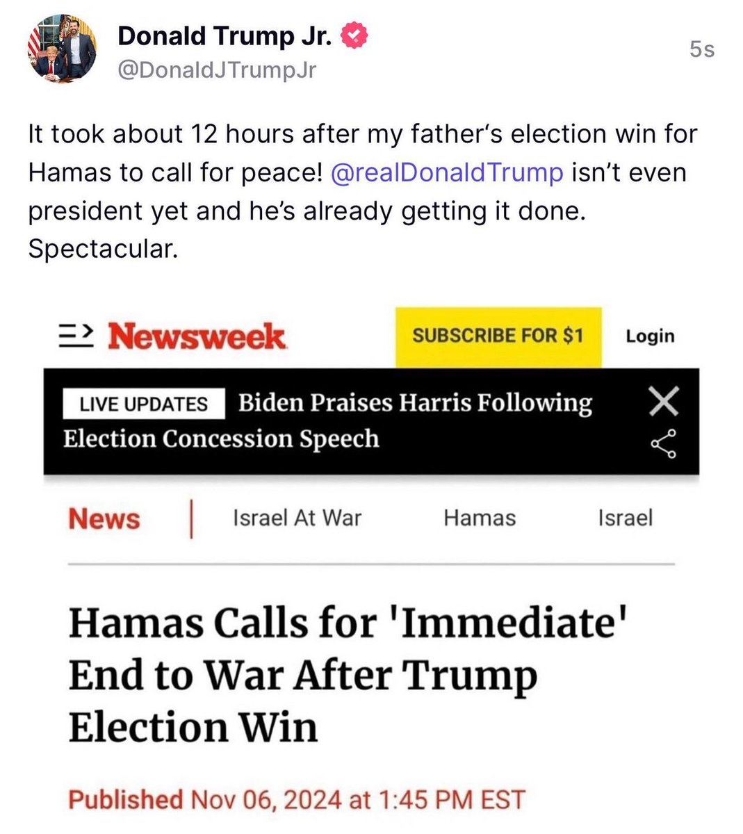 DineshDSouza's tweet photo. Yes! @DonaldJTrumpJr https://t.co/pq5GyIbLUL
