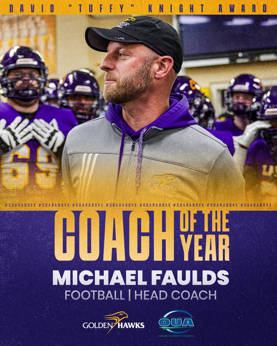 WLUAthletics's tweet image. Congrats, Coach! 👏👏

Manager of @LaurierFootball operations and head coach Michael Faulds has been named the David “Tuffy” Knight @OUAsport Coach of the Year for the second season in a row and third time in his career.

#SoarAbove
📸: Hailey Tripodi