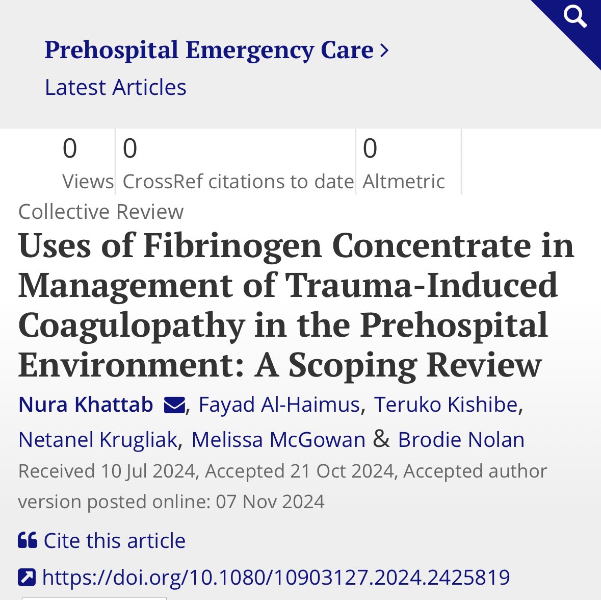 FIRST60 (@first60_resus) on Twitter photo 🚨 Hot of the Press 🚨
<a href="/NAEMSPJournal/">Prehospital Emergency Care Journal</a>
Uses of Fibrinogen in Management of TIC across civilian and military contexts
🔗 tandfonline.com/doi/full/10.10…
✍️ <a href="/HaimusAl/">Fayad Al-Haimus</a> <a href="/MelissaAMcG/">Mel 💙</a>
<a href="/brodie_nolan/">Brodie Nolan</a> <a href="/UofTTrauma/">UofT Trauma</a> <a href="/EMUofT/">EM UofT</a> <a href="/UnityHealthTO/">Unity Health Toronto</a> <a href="/uoftmedicine/">Temerty Medicine</a> 🚨 Hot of the Press 🚨
<a href="/NAEMSPJournal/">Prehospital Emergency Care Journal</a>
Uses of Fibrinogen in Management of TIC across civilian and military contexts
🔗 tandfonline.com/doi/full/10.10…
✍️ <a href="/HaimusAl/">Fayad Al-Haimus</a> <a href="/MelissaAMcG/">Mel 💙</a>
<a href="/brodie_nolan/">Brodie Nolan</a> <a href="/UofTTrauma/">UofT Trauma</a> <a href="/EMUofT/">EM UofT</a> <a href="/UnityHealthTO/">Unity Health Toronto</a> <a href="/uoftmedicine/">Temerty Medicine</a>