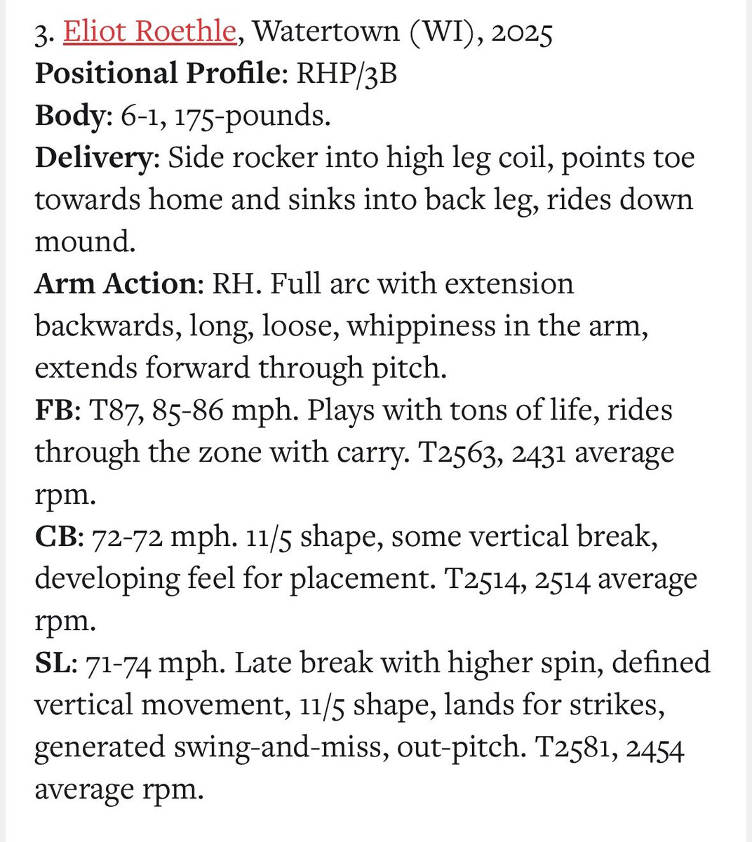 Eliot Roethle (@eliotroethle) on Twitter photo Thanks <a href="/PrepBaseballWI/">Prep Baseball Wisconsin</a> For the write up and ranking me 3rd for RHP at the Wisconsin state games Thanks <a href="/PrepBaseballWI/">Prep Baseball Wisconsin</a> For the write up and ranking me 3rd for RHP at the Wisconsin state games