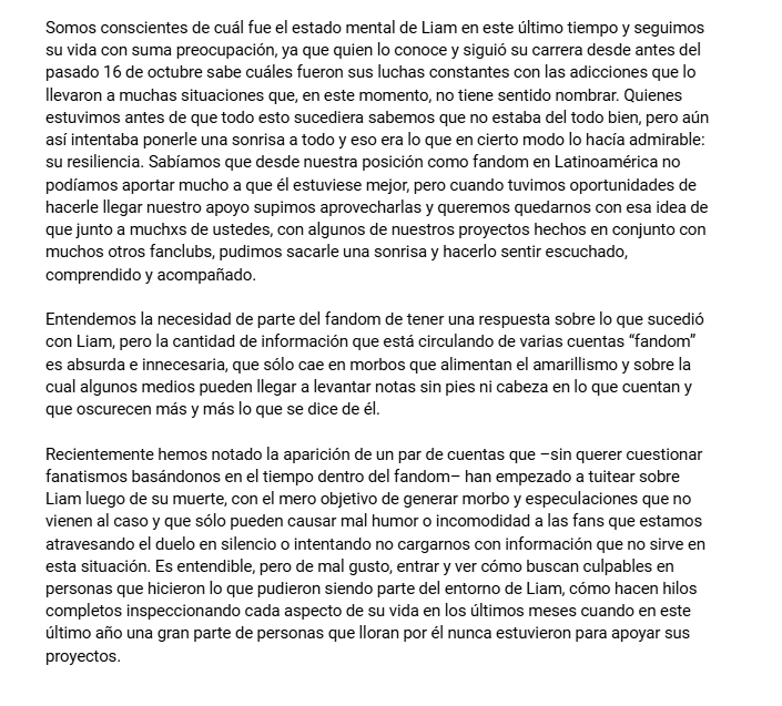 ArgentinaLiamP's tweet photo. De parte del staff de Liam Payne Argentina queríamos comunicar nuestra postura sobre toda la información que se está compartiendo sobre Liam últimamente, tanto como de parte de los medios como del propio fandom. https://t.co/puXPP09jeA