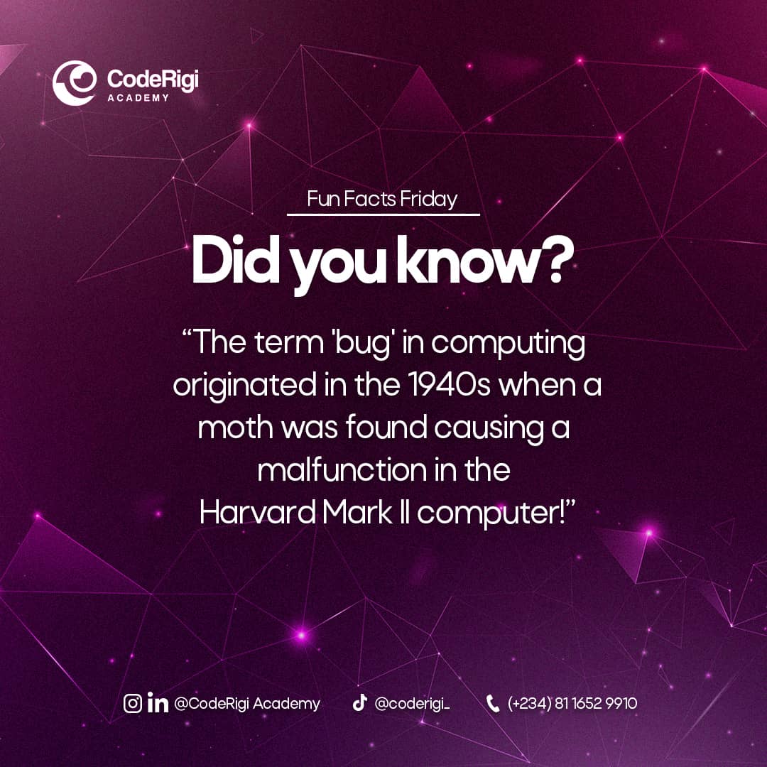 CodeRigiAcademy's tweet photo. Ever wondered how the term "bug" originated?

Now you know... Join us every Friday this month for our interesting fun fact.

#coding #learning #technology #programming https://t.co/QYVNtCgwlt