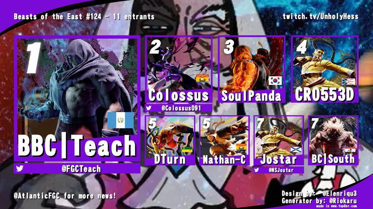 AtlanticFGC's tweet image. Tonight's online results!
BOTE #124 
The SFAC continues to get MORE and MORE hype! 
Lot's of incredible UPSETS! It was awesome to get lot's of folks together and experience the final bouts of the SFAC regular season! 
GGs to everyone tonight!