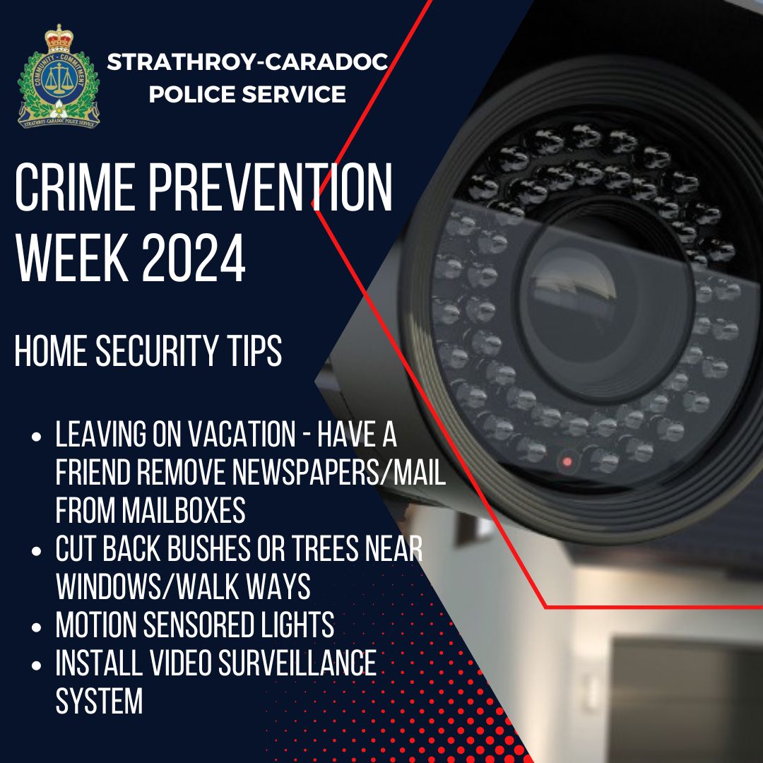 SCPSofficer's tweet image. HOME SECURITY TIPS - With the colder weather coming and vacation is in sight, remember these helpful tips in keeping your home safe while away.   Visit our Instagram/Facebook page for more info 
 #CPWeek2024 #CommunityPolicing #HomeSafetyTips #StrathroyCaradoc