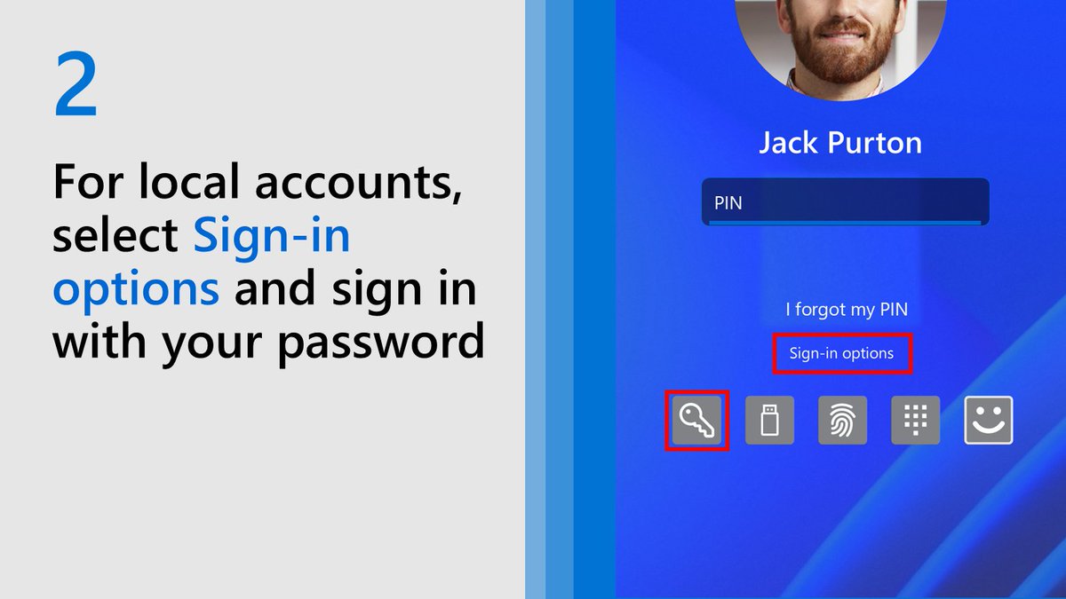 MicrosoftHelps's tweet photo. A PIN is securely stored on your device, it isn’t transmitted anywhere, and it isn’t stored on a server.

All of which is great, unless you can't remember it. Here's how to change it if you aren't signed in: https://t.co/xppuZLywrl https://t.co/eqtLi7bK1i
