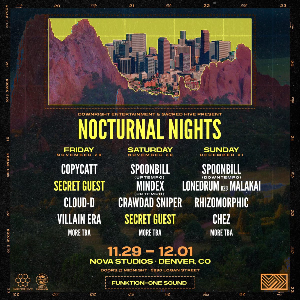 Sacred_Hive's tweet photo. TIPPER AFTERS IN DENVER ❓⛰️

Nocturnal Nights is back with a batch of legendary after parties for Tipper’s Denver shows on November 29-December 1. Featuring CopyCatt, 2X Spoonbill sets, and a squad of killer support acts on Funktion-One Sound. https://t.co/vkGJRxhbIY