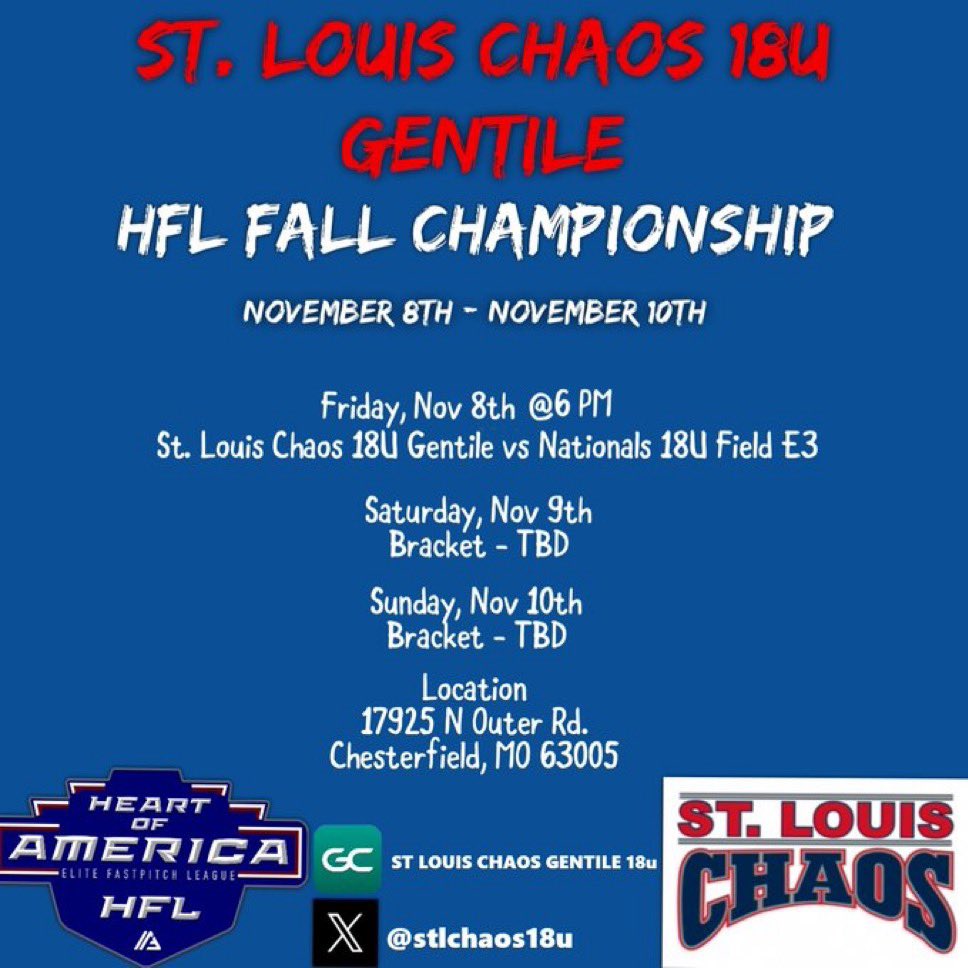Tomorrow is the day! We play at 6:00pm in Chesterfield, MO. If you can make it please do! This is our last fall tournament and we are going to #playourheartsout !!